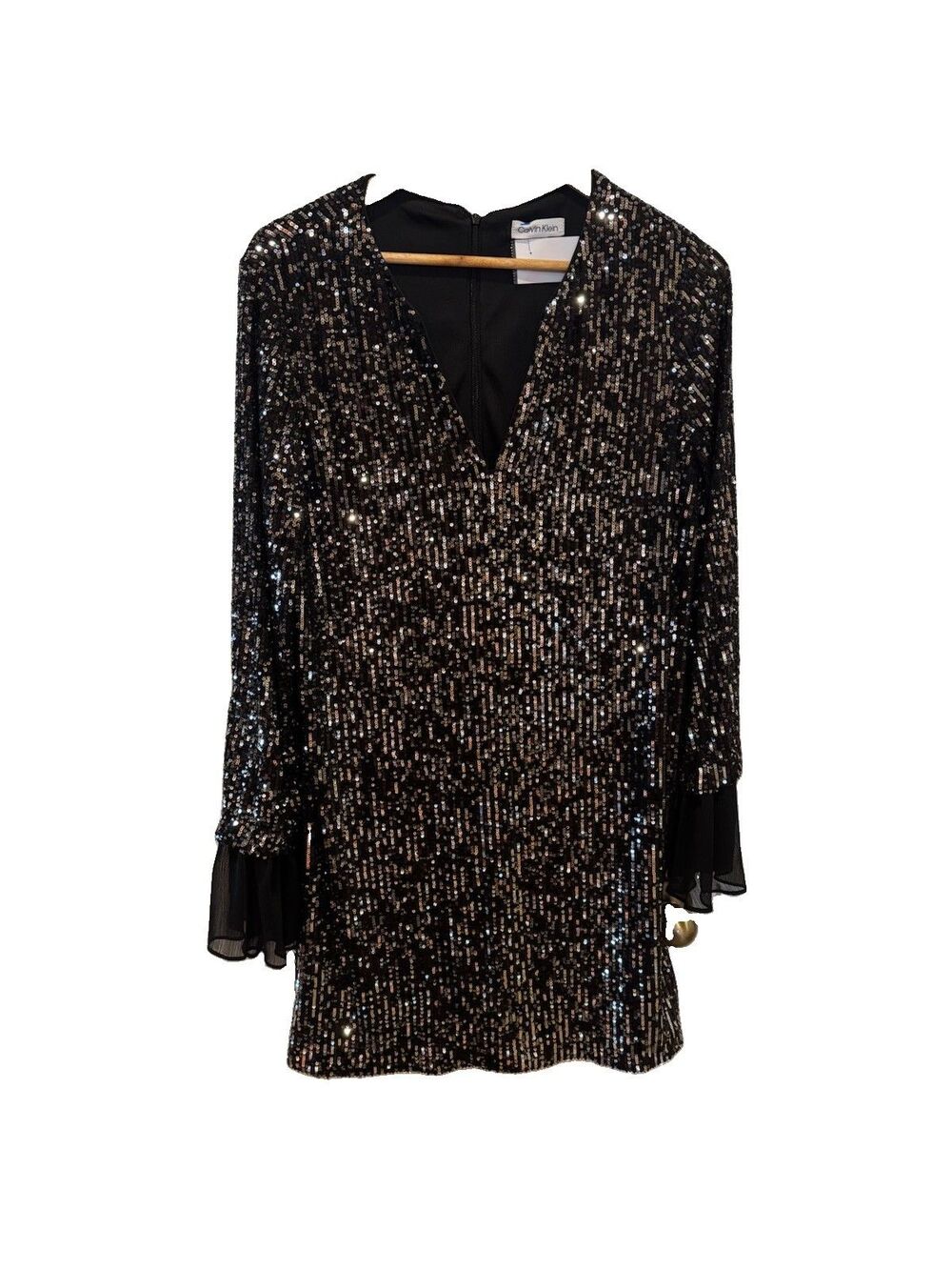 Calvin Klein Women's Black Sequin Long Sleeves Sheath Dress Petite Size 12